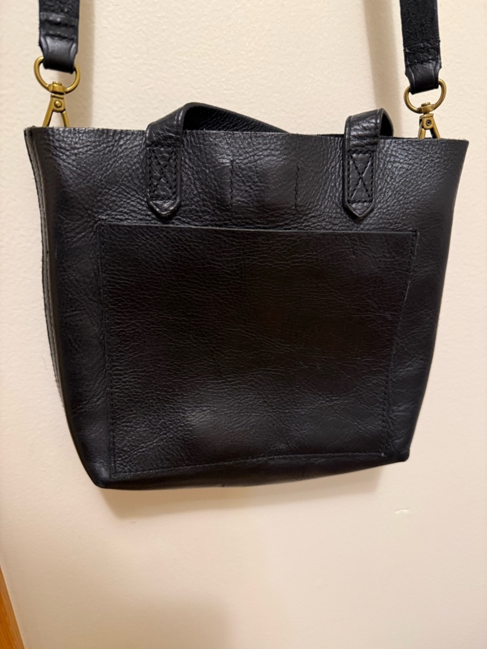 Madewell Black Leather Crossbody Tote with Brass Hardware